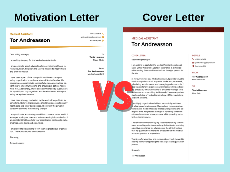 difference between application letter and motivation letter